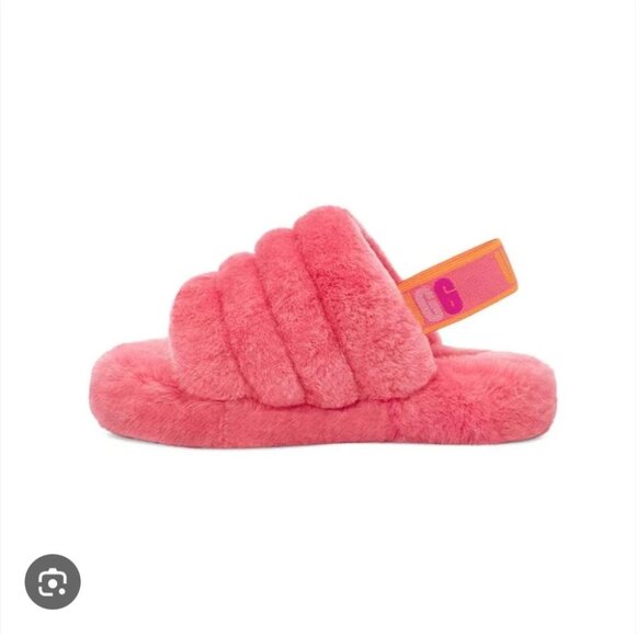UGG | Fluff Yeah slides Slippers Pink Shearling Girls Sz 10 - Picture 1 of 4